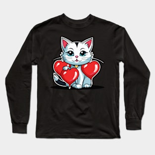 Cat Heart Balloon - Valentines Day Long Sleeve T-Shirt